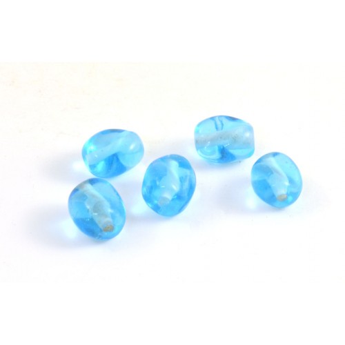 Transparent blue aqua oval twist glass bead*